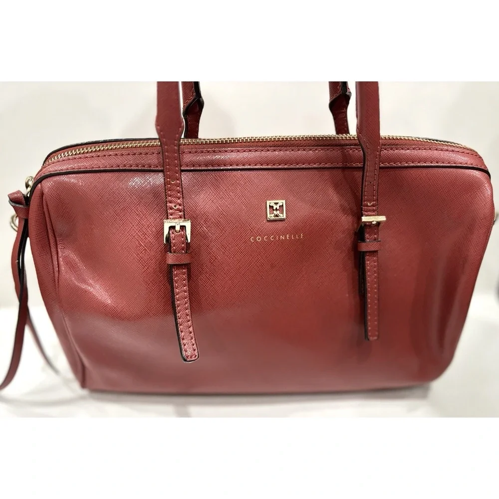 Coccinelle Red Saffiano Leather Satchel Tote Bag Gold Hardware Italy EUC